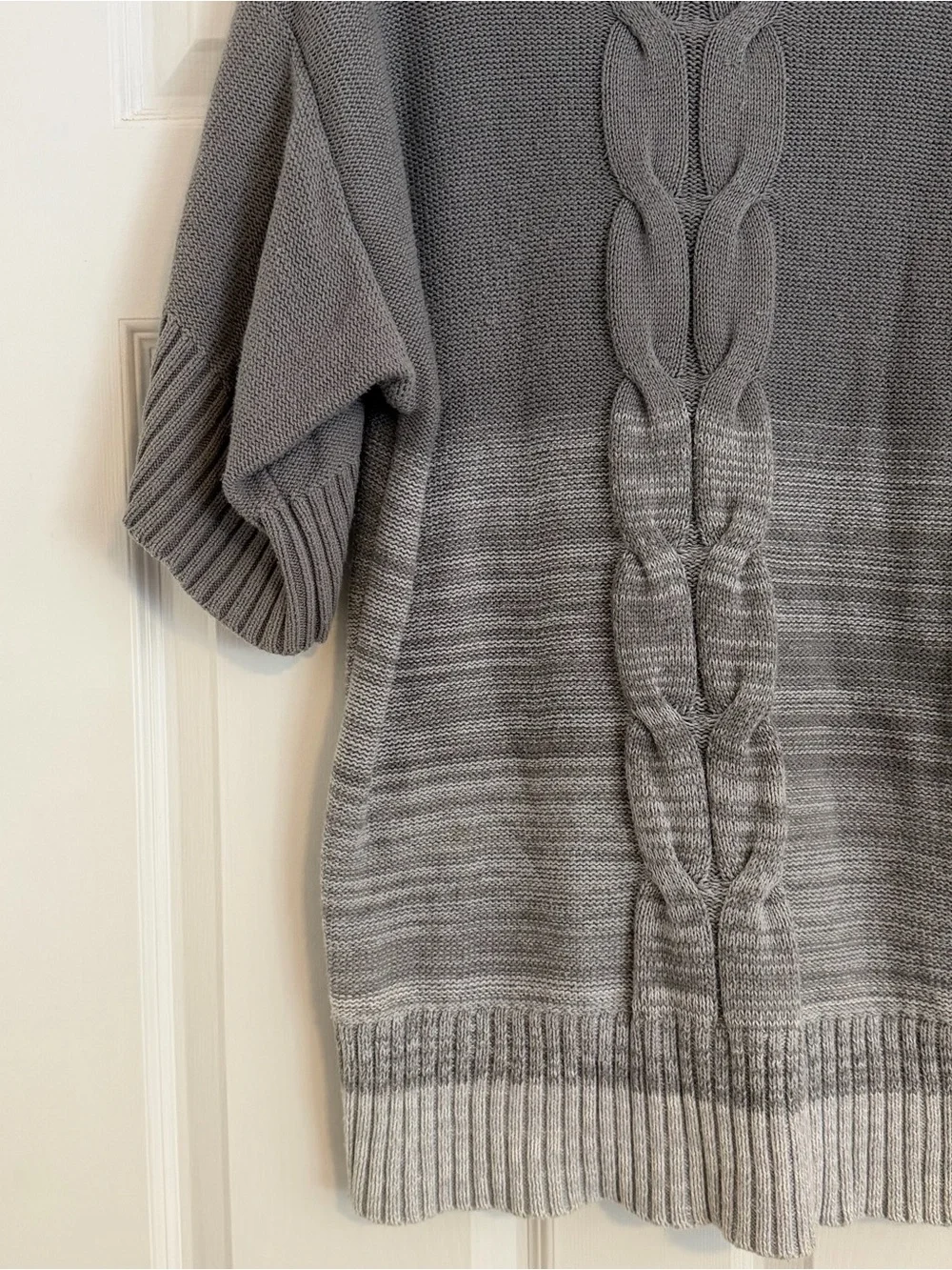 Style & Co Gray Cable Knit Cowl Neck Tunic Sweater Large Cozy Short Sleeve